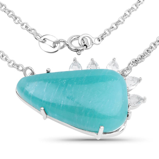 13.41 Karat Echter Amazonit Und Weißer Topas .925 Sterlingsilber Anhänger