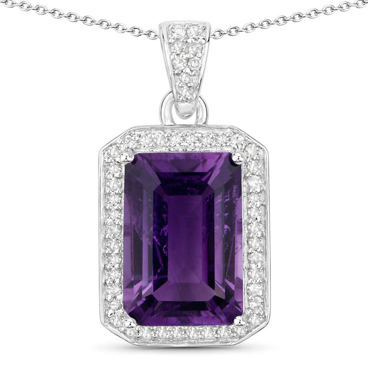 5.37 Karat echter Amethyst und weißer Diamant .925 Sterlingsilber Anhänger
