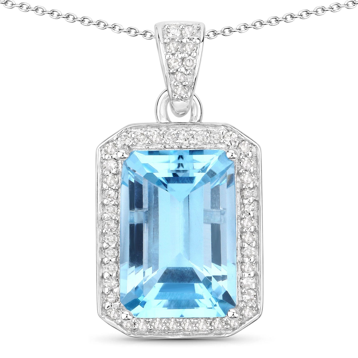 5.85 Karat Echter Blauer Topas und Weißer Diamant .925 Sterlingsilber Anhänger