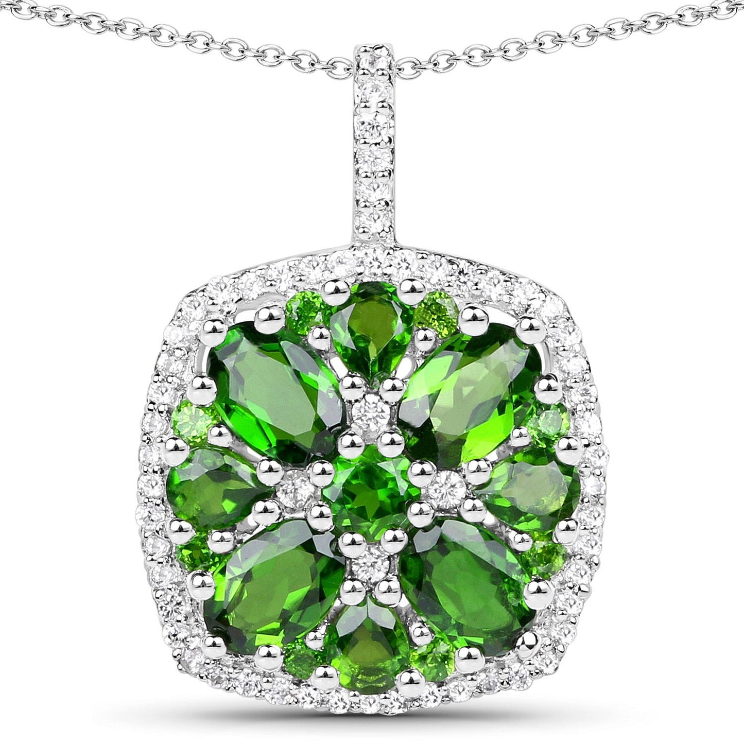 Pendentif en argent sterling 925 avec diopside chromé véritable de 3,25 carats et zircon blanc