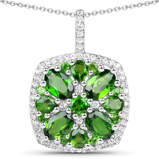 3,25 Karat Echter Chromdiopsid und Weißer Zirkon Anhänger aus 925er Sterlingsilber
