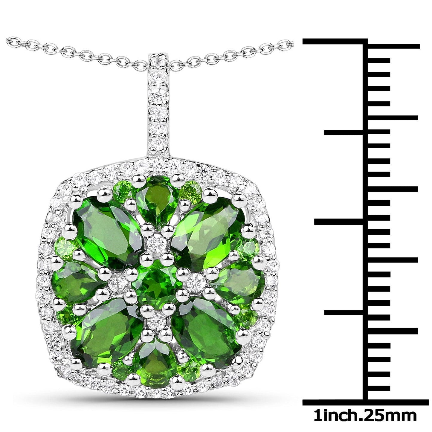 Pendentif en argent sterling 925 avec diopside chromé véritable de 3,25 carats et zircon blanc