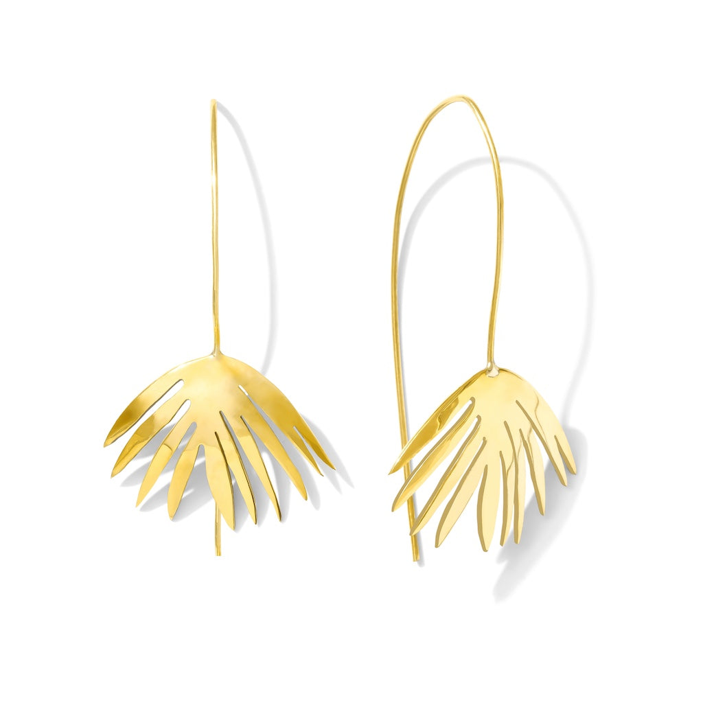 Palm Threader Earrings Recycled Brass Handcrafted Palm Motif Lightweight