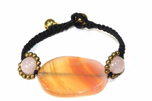 Peach Agate Rose Quartz Slice Beaded Bracelet Handmade