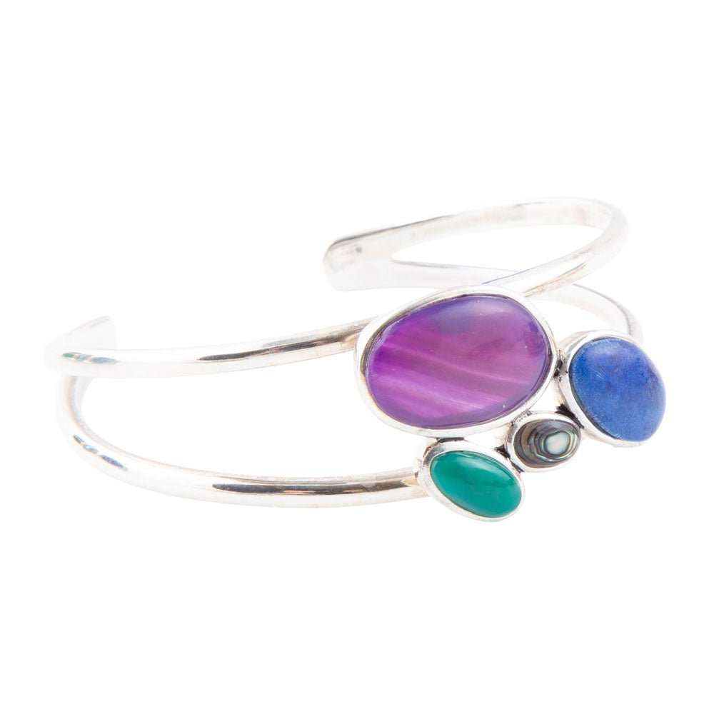 Bracelet jonc en argent sterling et pierres multiples paon