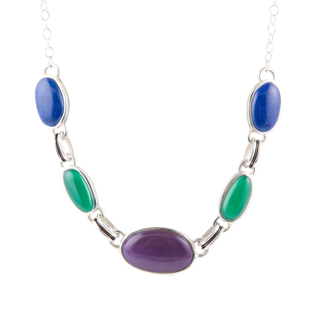Collier multicoque en agate violet paon