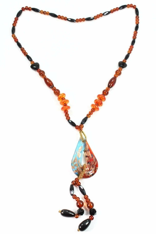 Pear Pendant Glass Teardrop Beaded Necklace Statement