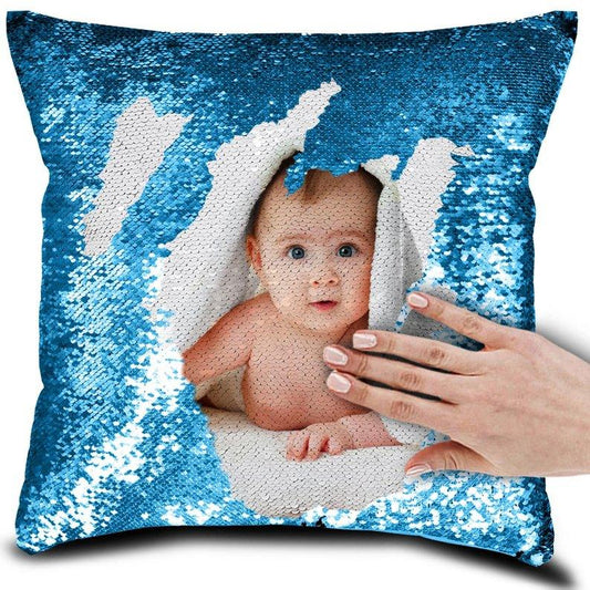 Personalised Sequin Pillow Cover Suede Fabric Cushion Cover Reveal Magic Gift Mother Of The Bride Groom Bridesmaid Baby Fun Flip Sequins Throw Pillow Cover Blue Black Couch Color Changing Decor Cushion Covers for Sofa 40X40cm