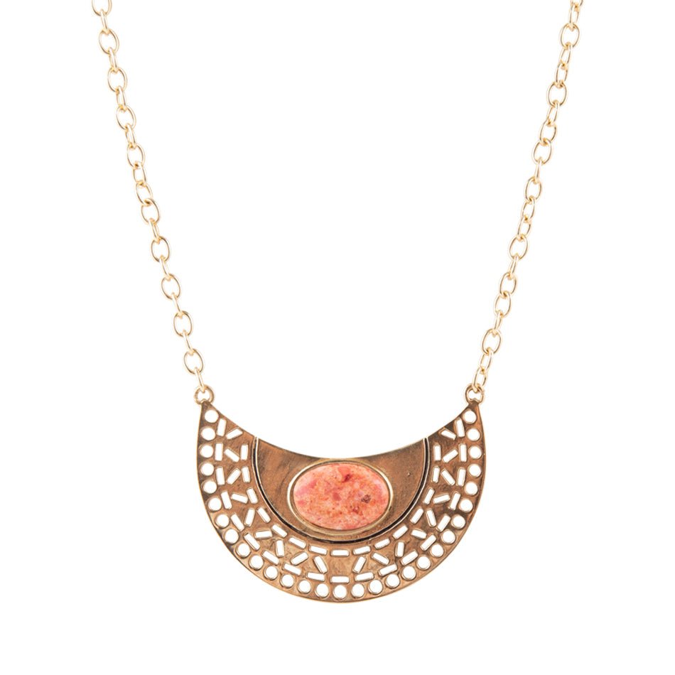 Pendentif Pharoah Orange en Corail Éponge et Collier en Bronze Doré