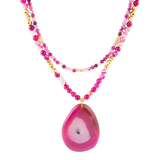 Collier Pendentif Or et Agate Rose