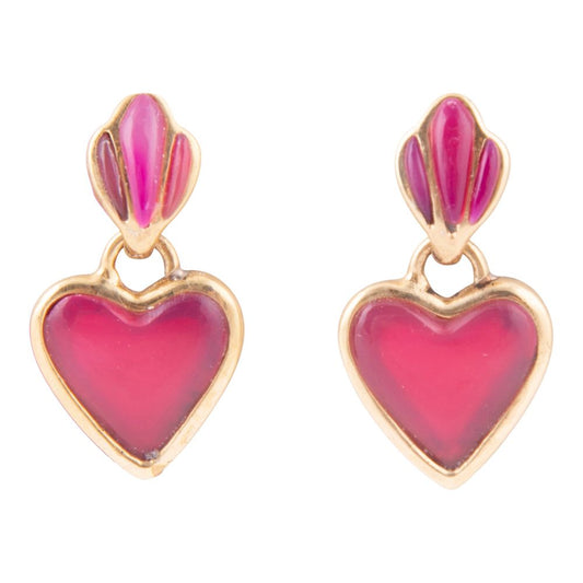 Goldene Ohrringe mit Herzanhänger aus rosa Achat
