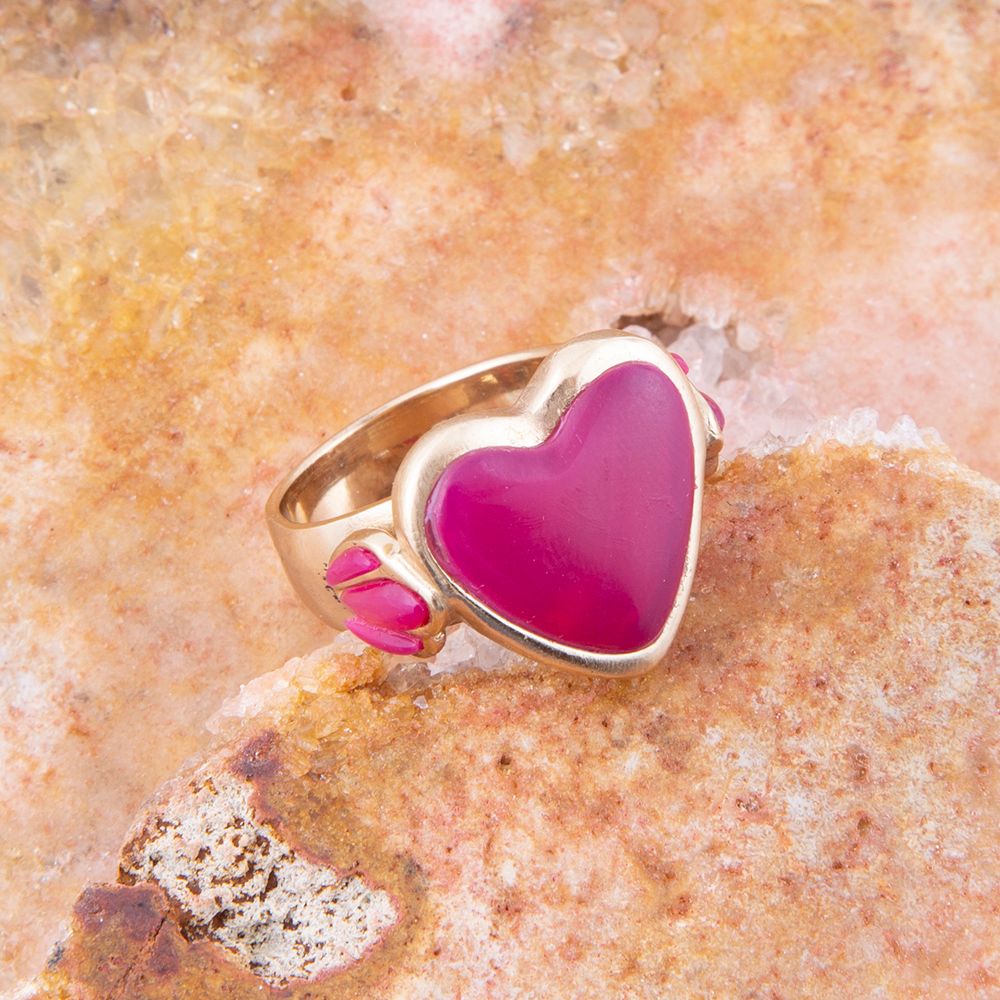 Statement-Ring Herz Pinker Achat Gold