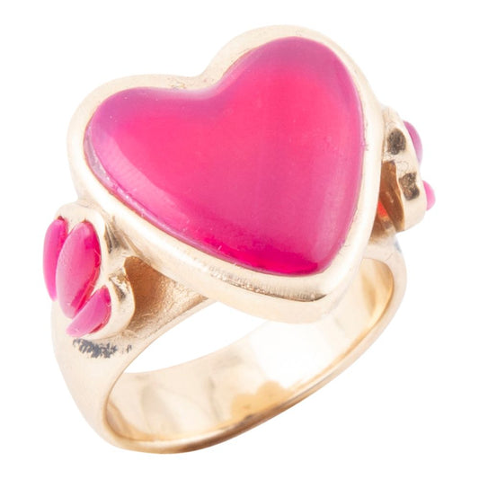 Statement-Ring Herz Pinker Achat Gold