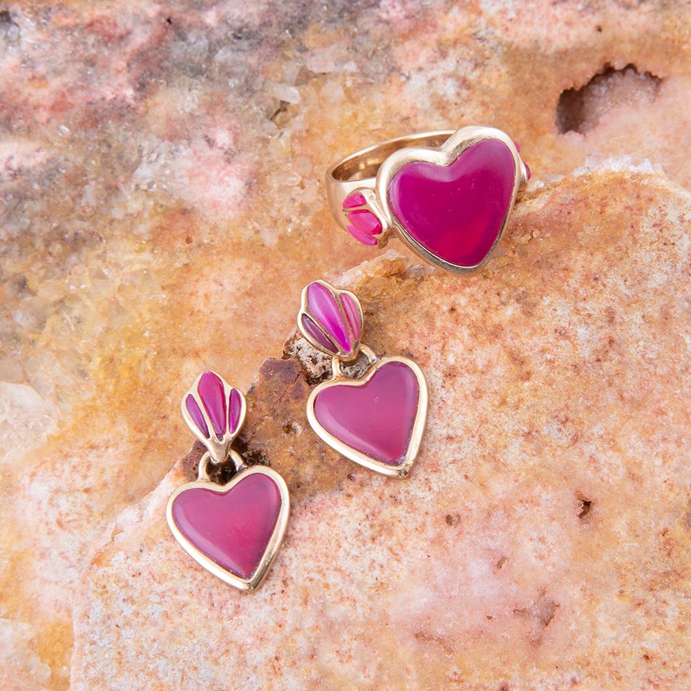 Statement-Ring Herz Pinker Achat Gold