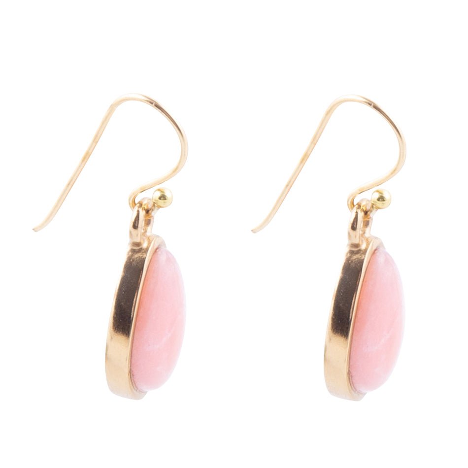 Boucles d'oreilles pendantes opale rose et or