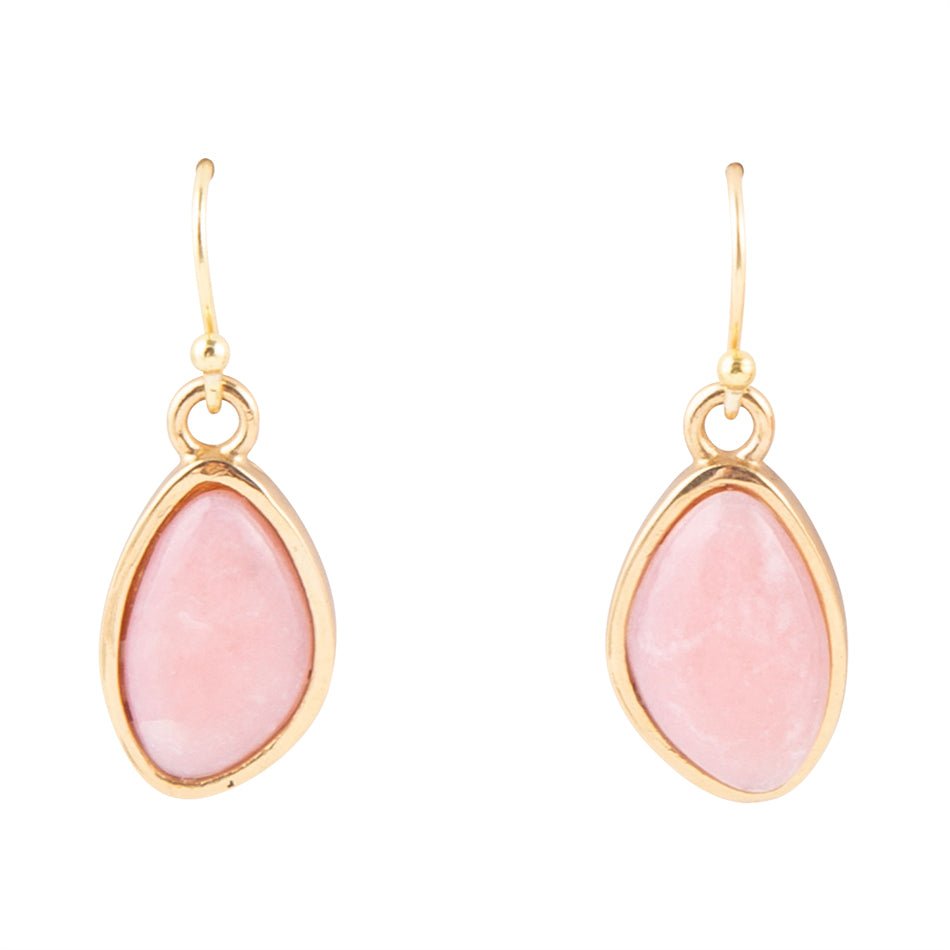 Boucles d'oreilles pendantes opale rose et or