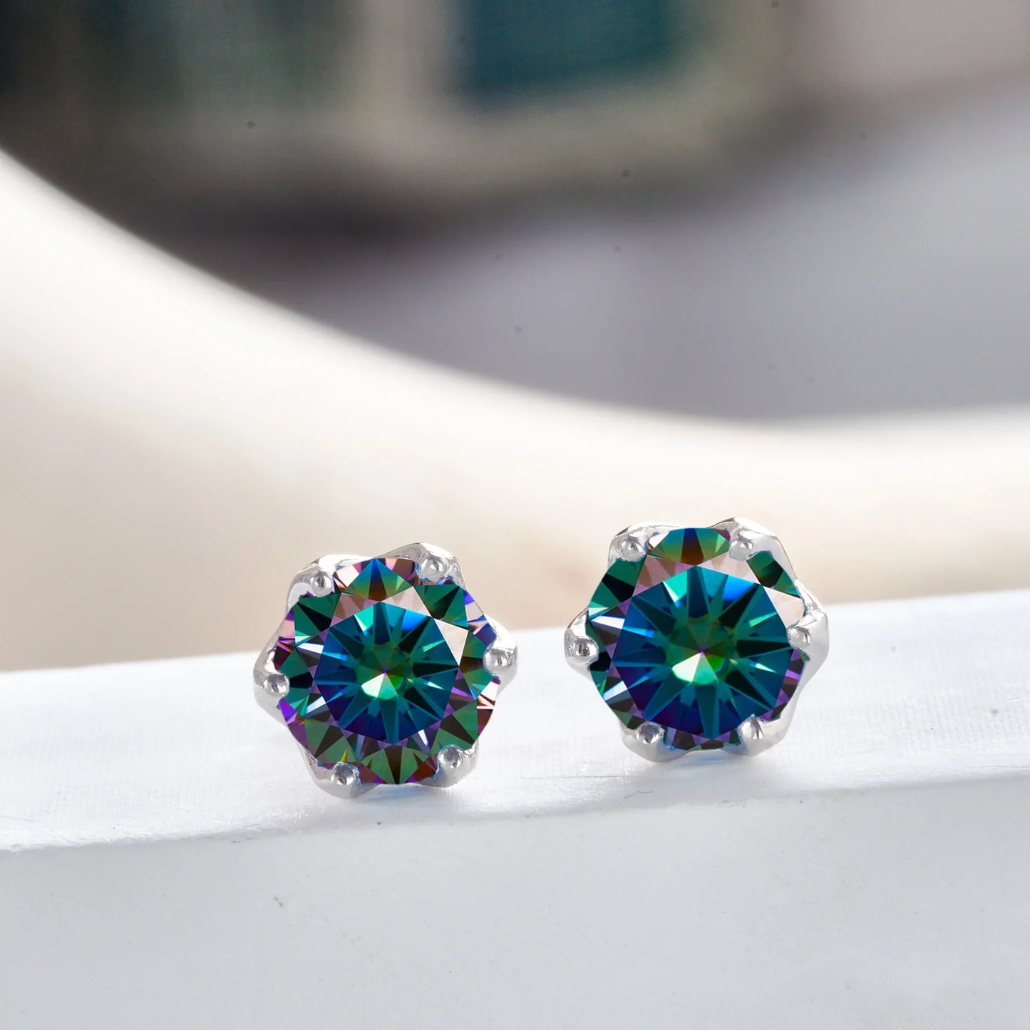 Boucles d'oreilles clous en moissanite rose et bleu roi en argent sterling S925, 0,5 1 2 carats, pour mariée