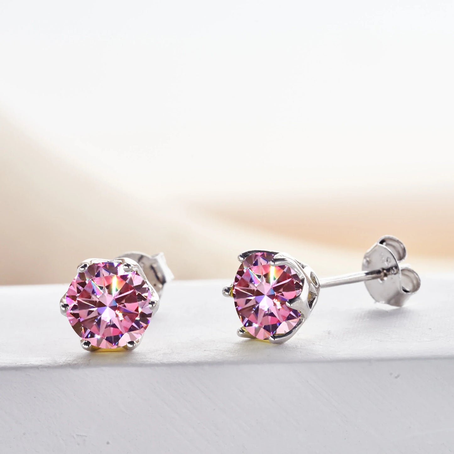 Boucles d'oreilles clous en moissanite rose et bleu roi en argent sterling S925, 0,5 1 2 carats, pour mariée