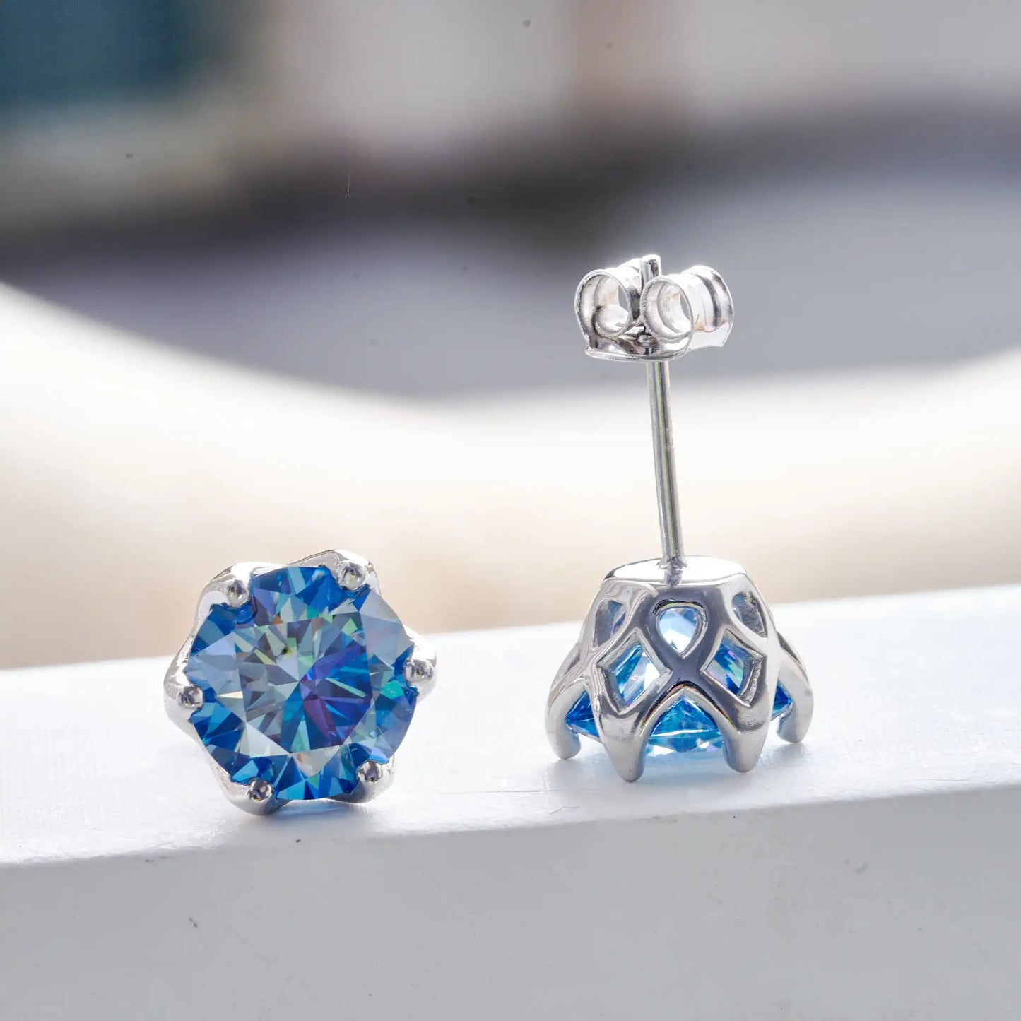 Boucles d'oreilles clous en moissanite rose et bleu roi en argent sterling S925, 0,5 1 2 carats, pour mariée