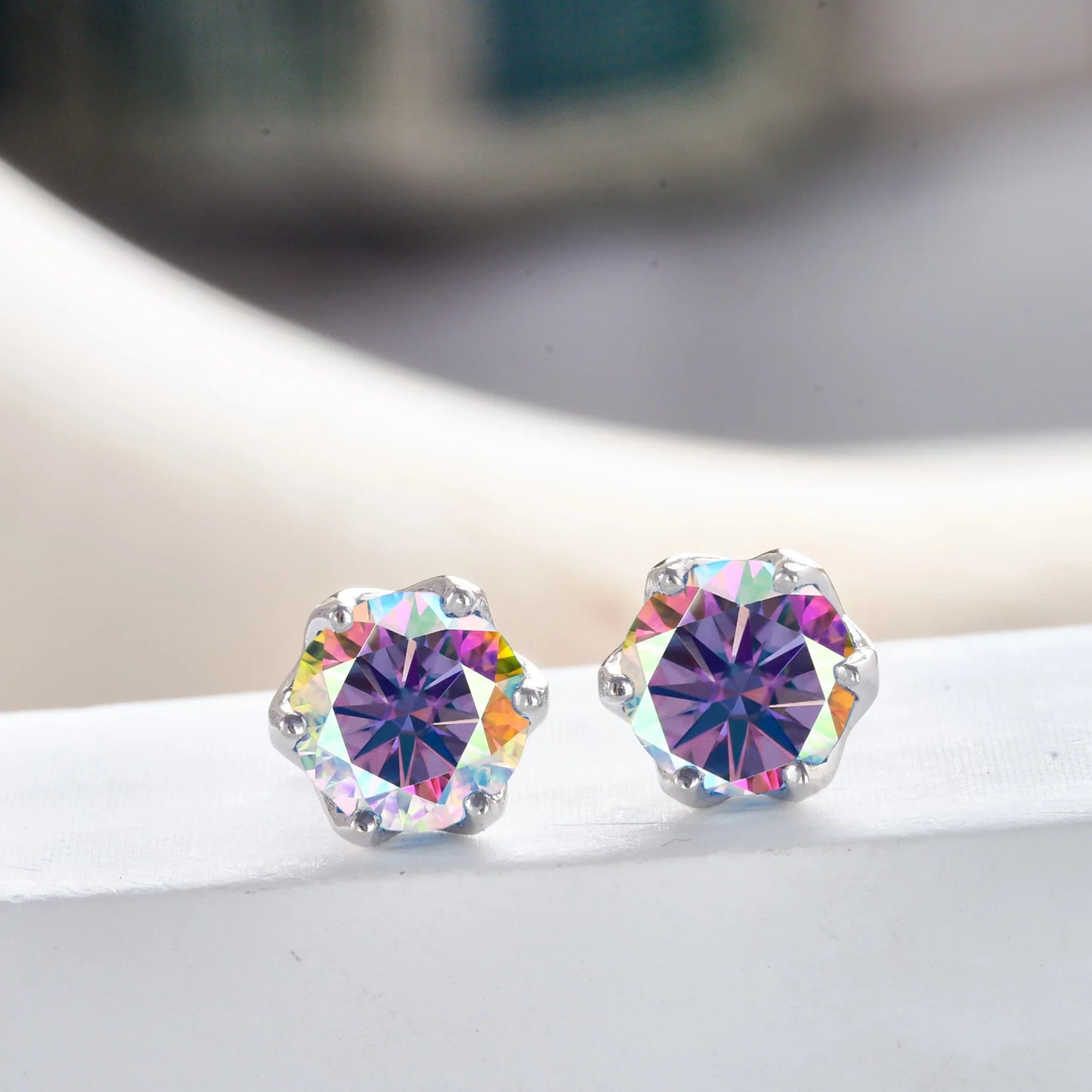 Boucles d'oreilles clous en moissanite rose et bleu roi en argent sterling S925, 0,5 1 2 carats, pour mariée