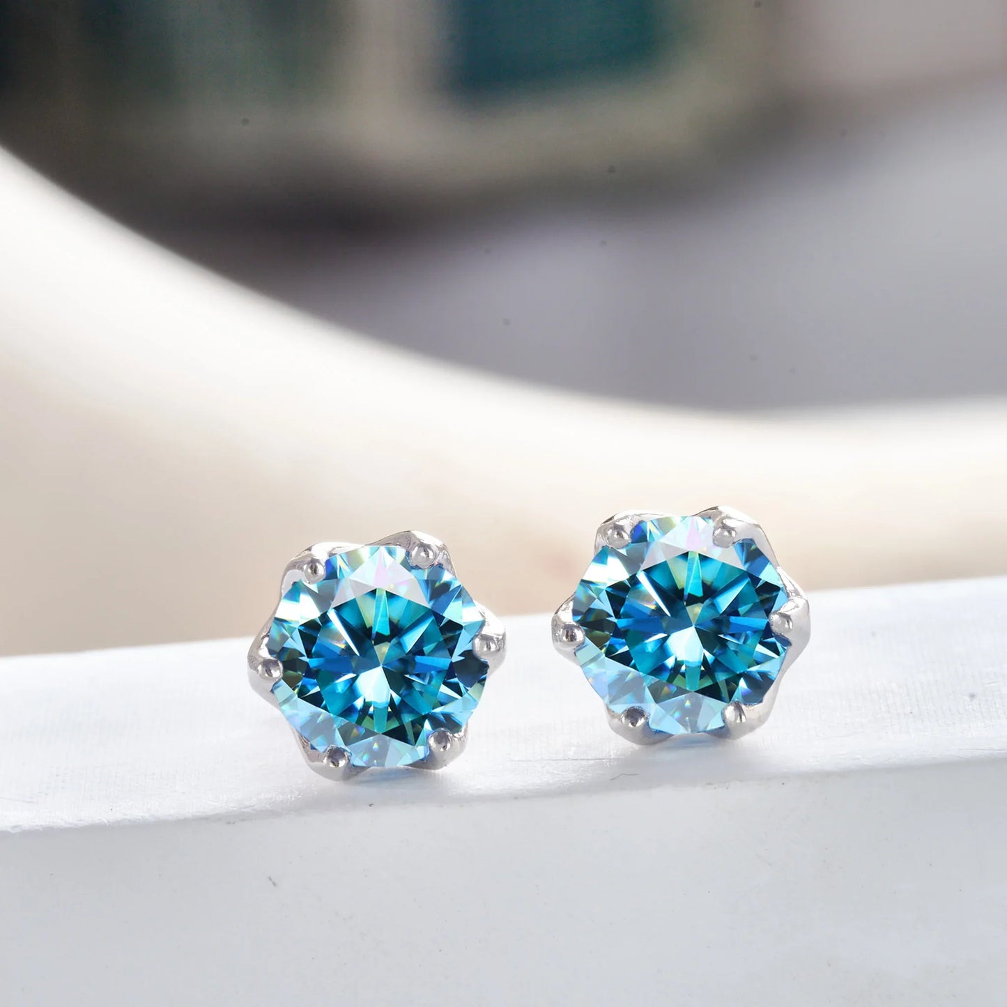 Boucles d'oreilles clous en moissanite rose et bleu roi en argent sterling S925, 0,5 1 2 carats, pour mariée