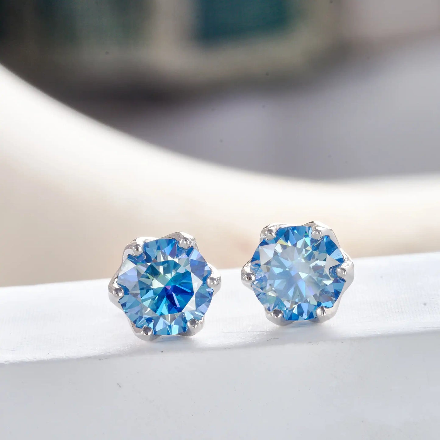 Boucles d'oreilles clous en moissanite rose et bleu roi en argent sterling S925, 0,5 1 2 carats, pour mariée