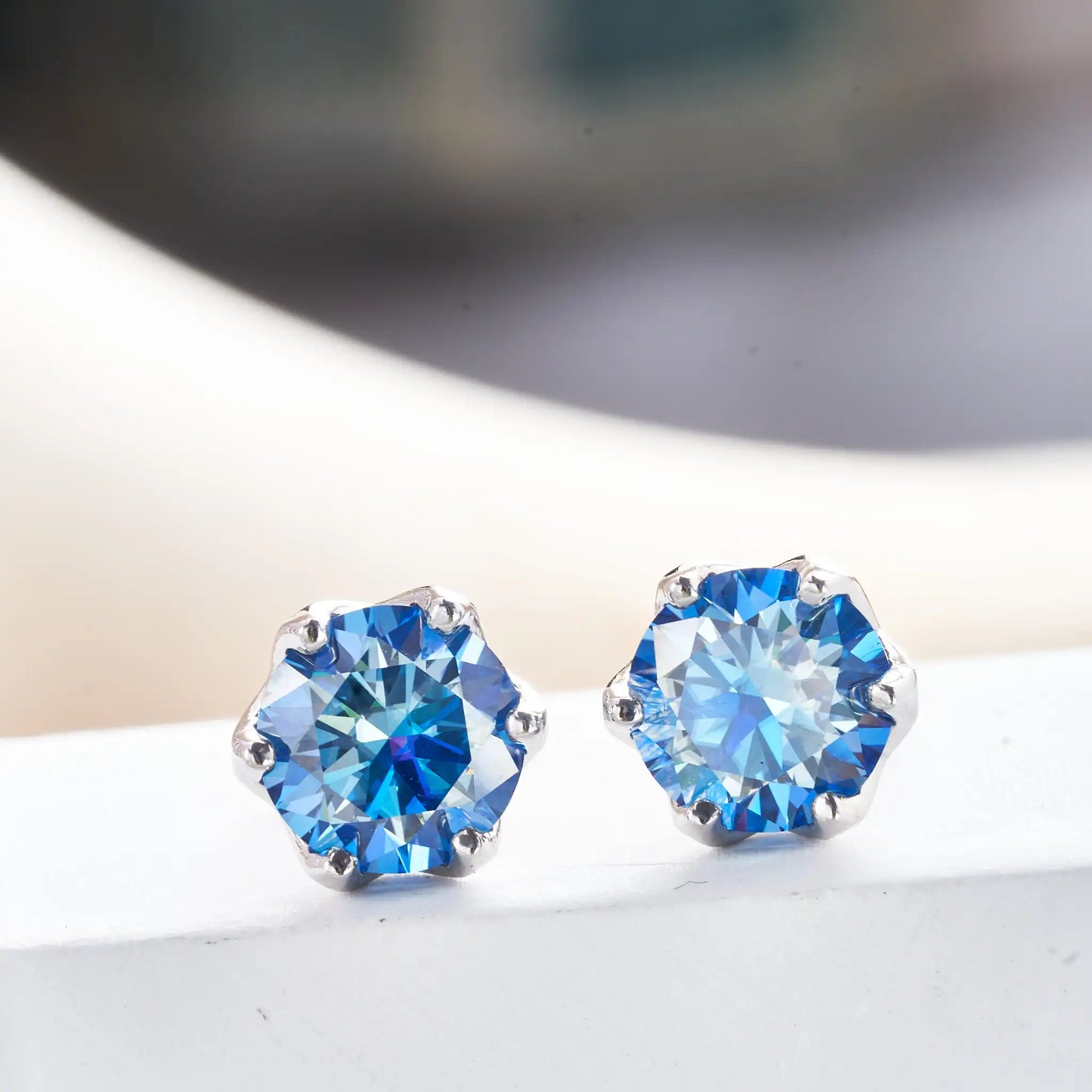 Boucles d'oreilles clous en moissanite rose et bleu roi en argent sterling S925, 0,5 1 2 carats, pour mariée