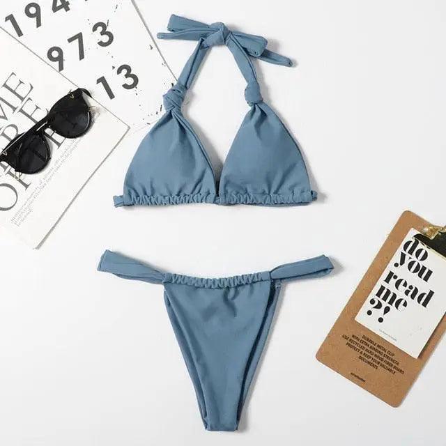 Pink Woman Summer Swimsuit Mini Lace Up Adjustable Bikinis Set Beachwear Top Swimwear Women Swimming Wear Colorful Beach Bathing Suit
