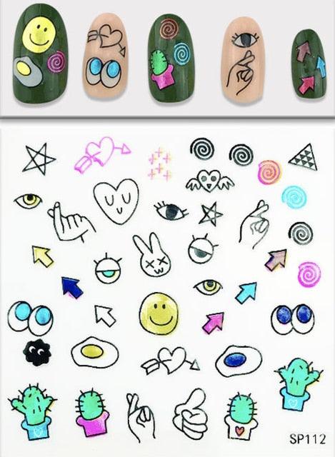 Plant Laser Abstract Lady Face Nail Decals Sliders Paper Art Decor Gel Polish Sticker Manicure Foils 3D Rhinestone Sticker Fun Nail Art Stickers Decal 3D Self-Adhesive Abstract Face Curve Graffiti Nail Design for Acrylic Nail Supplies