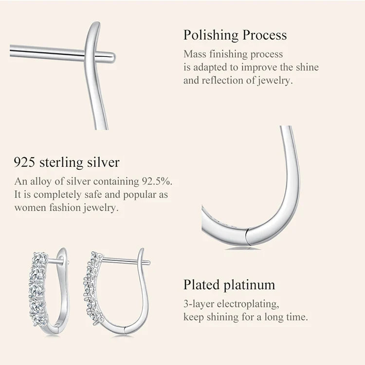 1,0 Karat Moissanit U-förmige Creolen aus 925er Sterlingsilber für Damen, Geschenk