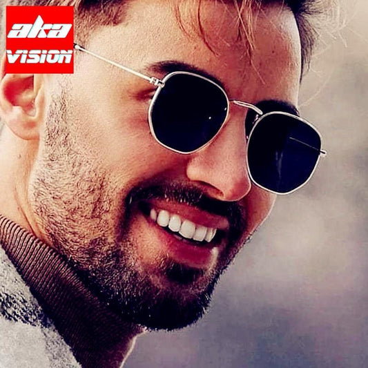 Polygon Sunglasses For Men Retro Hexagon Glasses For Women Mirror Eyeglasses for Women/Men Design Hexagon Polarized Sunglasses for Women Trendy Metal Frame Small Square Sunglasses UV400 Vintage Retro Shades