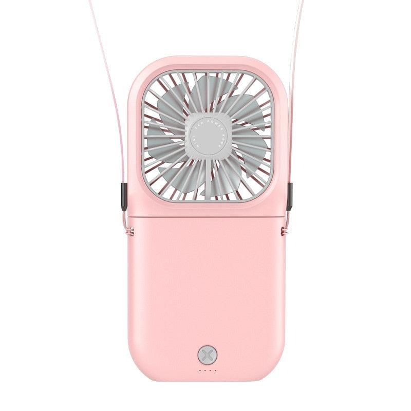 Portable Air Conditioner Hanging Neck Fan With 3000mAh Power Bank Mini Folding USB Handheld Desk Air Cooler Fan Personal Foldable USB Rechargeable Fan Operated for Home Office Outdoor Travel