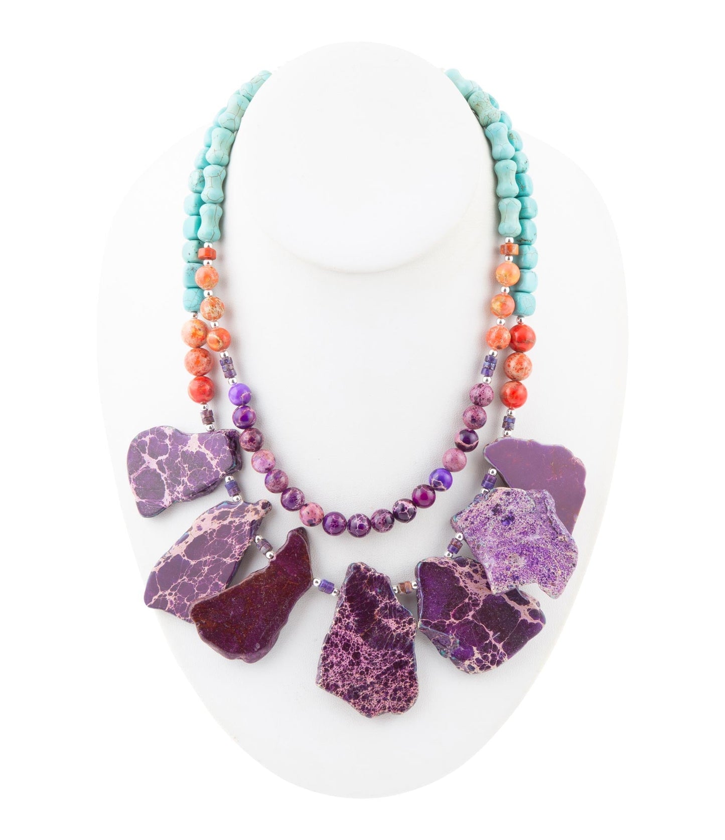 Collier fantaisie Prescott en magnésite bleue, violette et orange