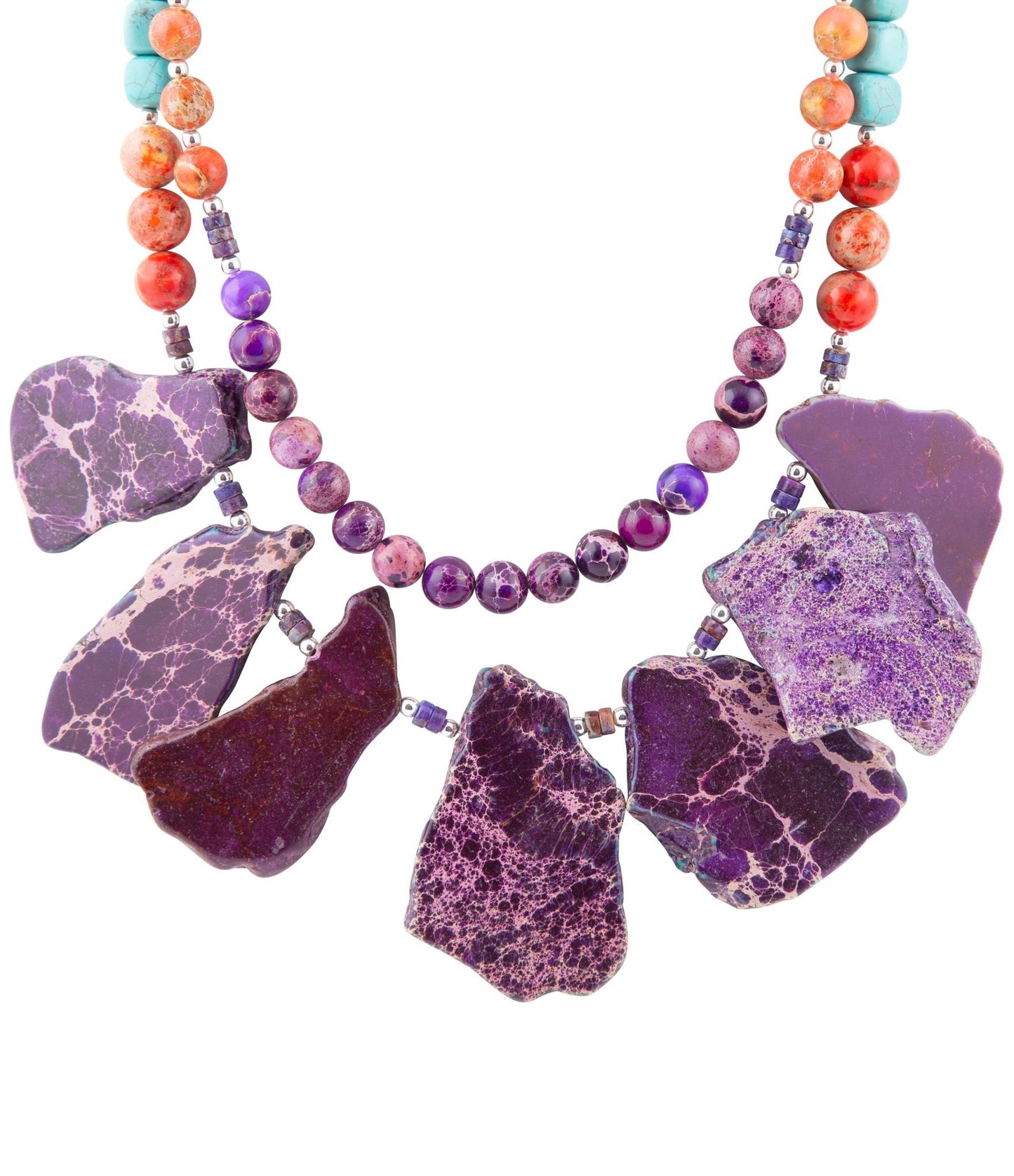 Collier fantaisie Prescott en magnésite bleue, violette et orange