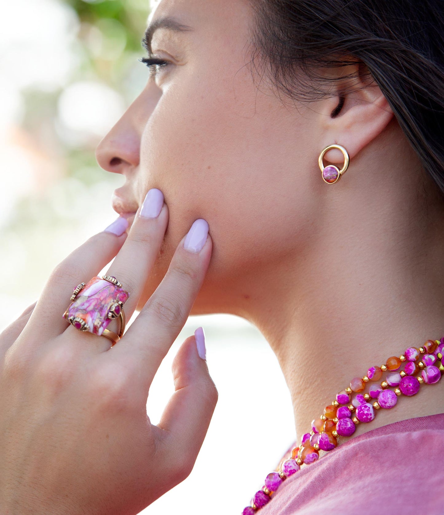 Bague Œil Prisme en Huître Épineuse Rose