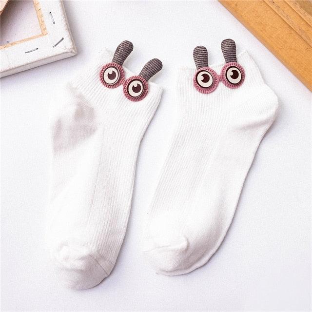 New Fashion Spring Summer Cute Cartoon 3D Big Eyes 3D Rabbit Eared Short Tube Socks Novelty Funny Soft Cotton Ankle Socks For Men And Women