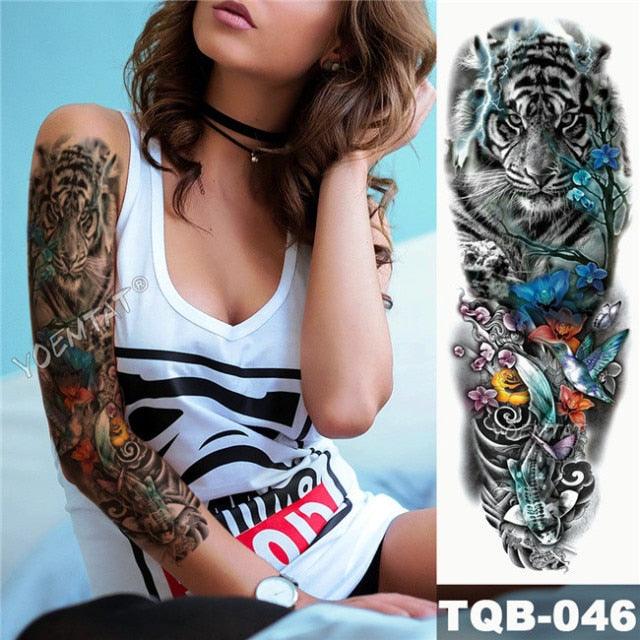 Large Tattoo Sleeve Arm Waterproof Temporary Sticker Tiger Fox For Arm Luxury Colorful Design