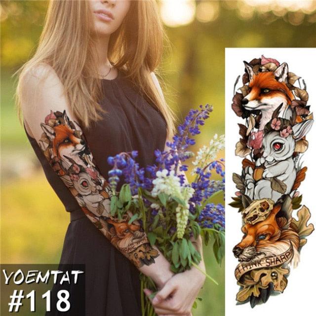 Large Tattoo Sleeve Arm Waterproof Temporary Sticker Tiger Fox For Arm Luxury Colorful Design