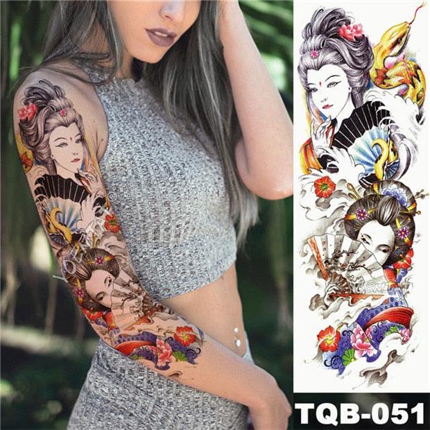 Large Tattoo Sleeve Arm Waterproof Temporary Sticker Tiger Fox For Arm Luxury Colorful Design