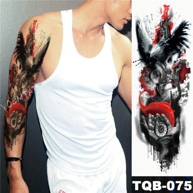 Large Tattoo Sleeve Arm Waterproof Temporary Sticker Tiger Fox For Arm Luxury Colorful Design