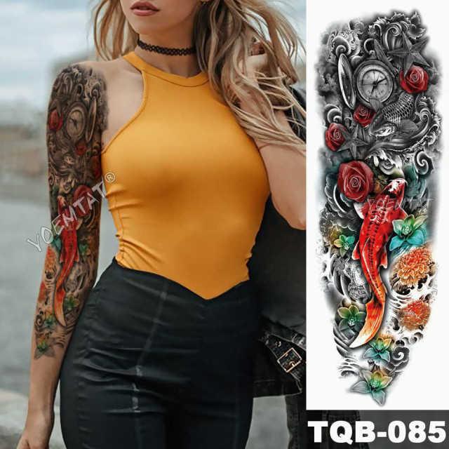 Large Tattoo Sleeve Arm Waterproof Temporary Sticker Tiger Fox For Arm Luxury Colorful Design