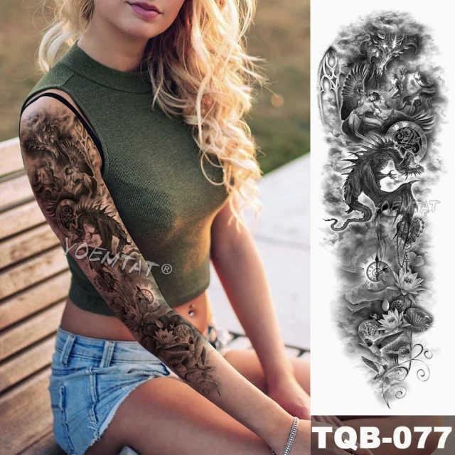 Large Tattoo Sleeve Arm Waterproof Temporary Sticker Tiger Fox For Arm Luxury Colorful Design