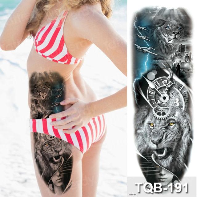 Luxury Black Temporary Tattoo Waterproof Big Lion Tattoo For Body Arm Legs Modern Large Design