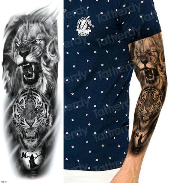 Luxury Black Temporary Tattoo Waterproof Big Lion Tattoo For Body Arm Legs Modern Large Design