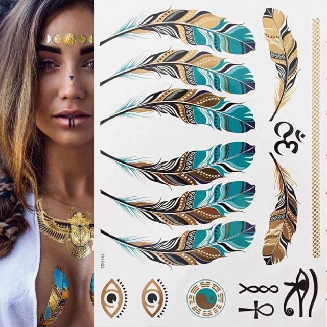 Luxury Flash Metallic Waterproof Temporary Tattoo Gold Silver Flower Tattoo Sticker Long Lasting Gold Design For Womens