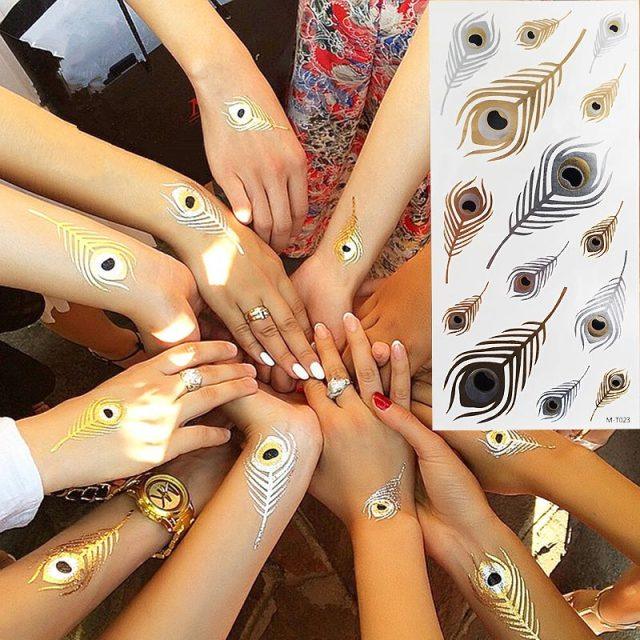 Luxury Flash Metallic Waterproof Temporary Tattoo Gold Silver Flower Tattoo Sticker Long Lasting Gold Design For Womens