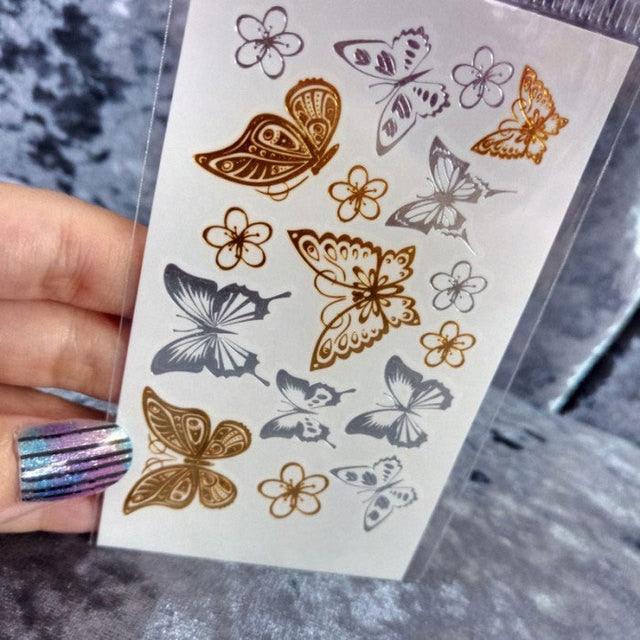 Luxury Flash Metallic Waterproof Temporary Tattoo Gold Silver Flower Tattoo Sticker Long Lasting Gold Design For Womens