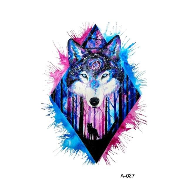 Temporary Animal Head Wolf Design Waterproof Body Sticker Fashion Tattoo For Womens Mens