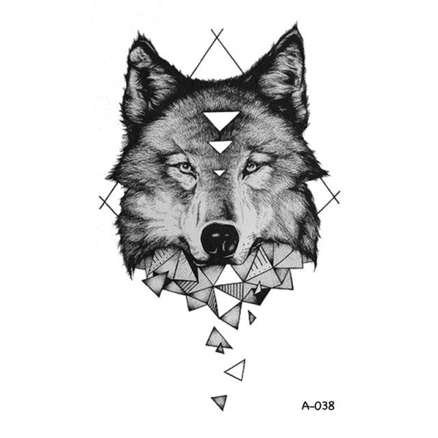Temporary Animal Head Wolf Design Waterproof Body Sticker Fashion Tattoo For Womens Mens