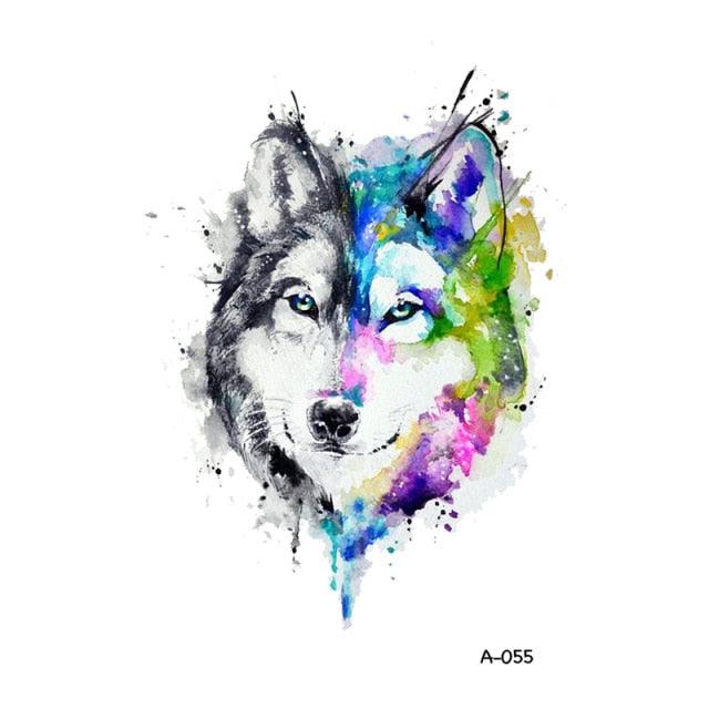 Temporary Animal Head Wolf Design Waterproof Body Sticker Fashion Tattoo For Womens Mens